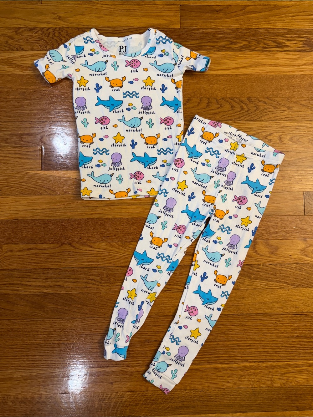 PJ Place Sea Creature Snug Fit Cotton Pajamas Set - White Size 5T